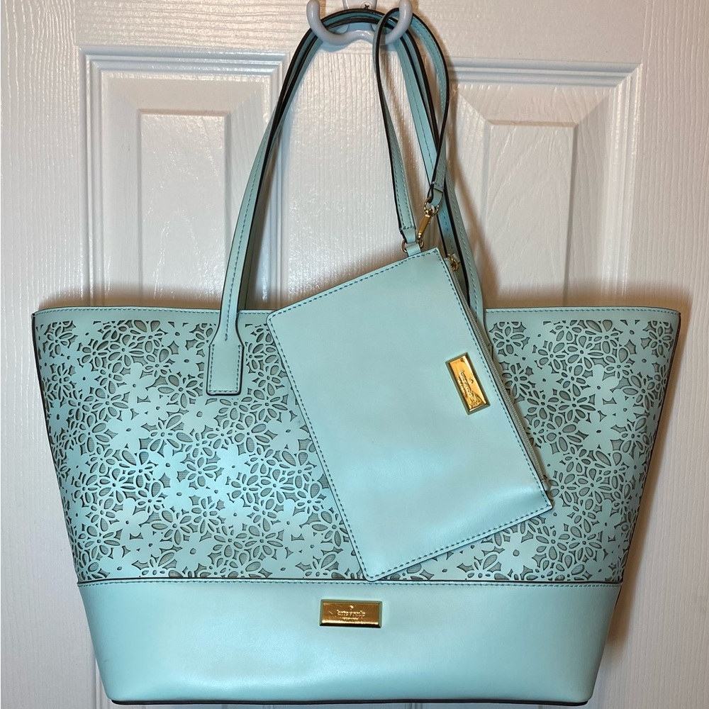 KATE SPADE NY Grace Blue Bradford Court Floral Margareta Tote Bag & Wristlet